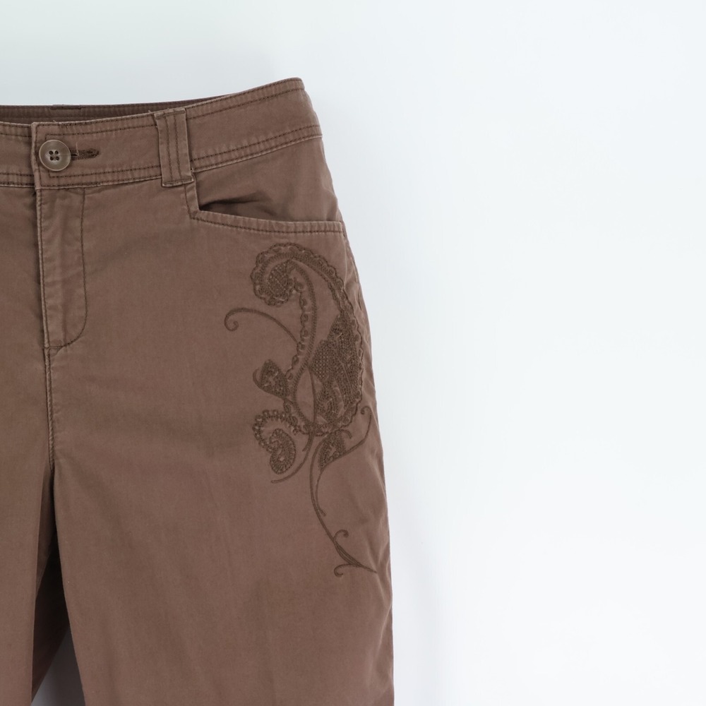 Croft & Barrow Capri Pants Womens Sz 8 Brown Cotton Embroidered Pockets Mid Rise - Picture 5 of 7